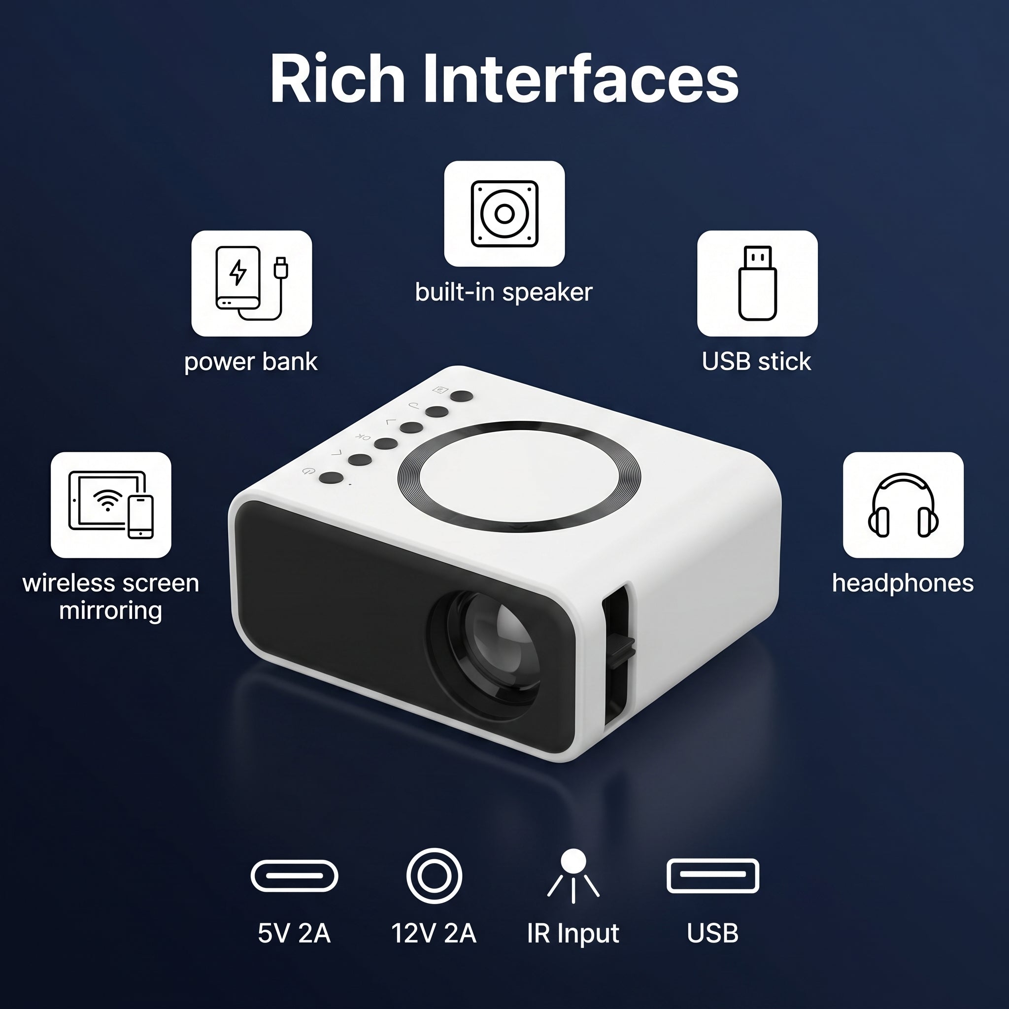 Mini Projector – Portable 1080P Home Theatre with Wireless Screen Mirroring for iPhone & Android