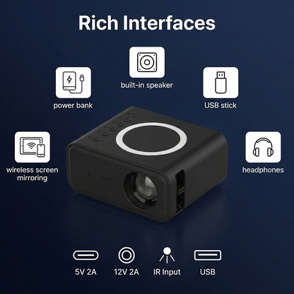 Mini Projector – Portable 1080P Home Theatre with Wireless Screen Mirroring for iPhone & Android