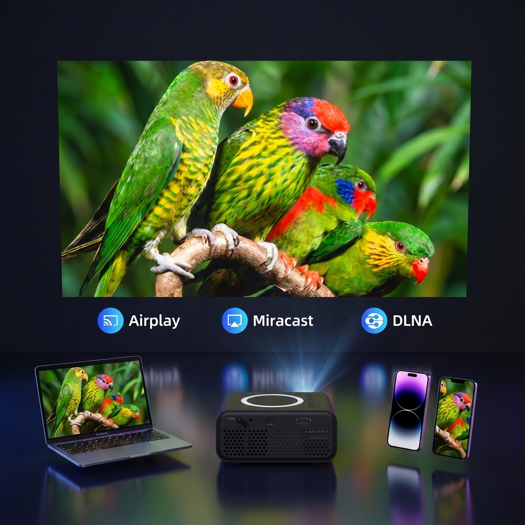 Mini Projector – Portable 1080P Home Theatre with Wireless Screen Mirroring for iPhone & Android